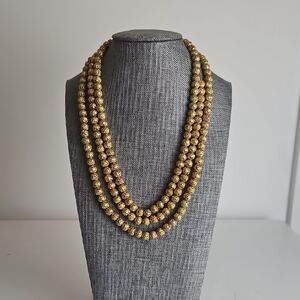 Triple Strand Gold Beaded Necklace